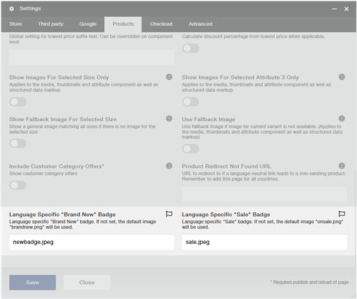 Badge settings in Viskan CMS