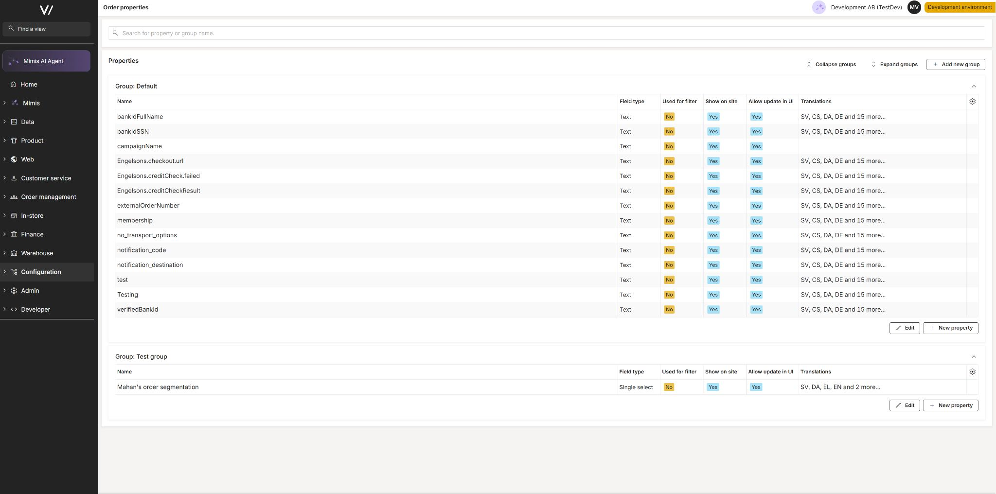 Order properties view in Viskan Backoffice
