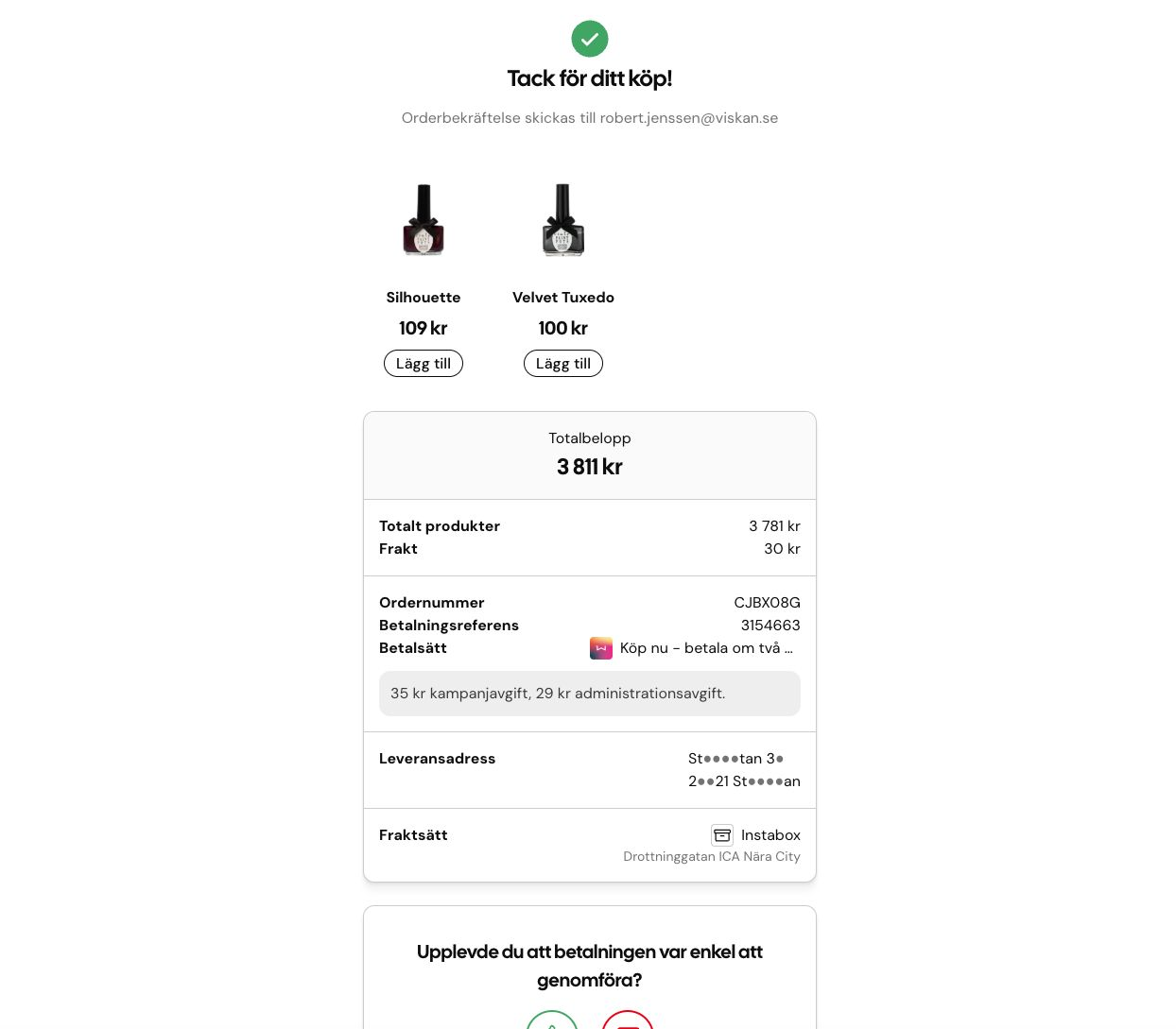 Post-purchase upsell on the Walley Checkout receipt page