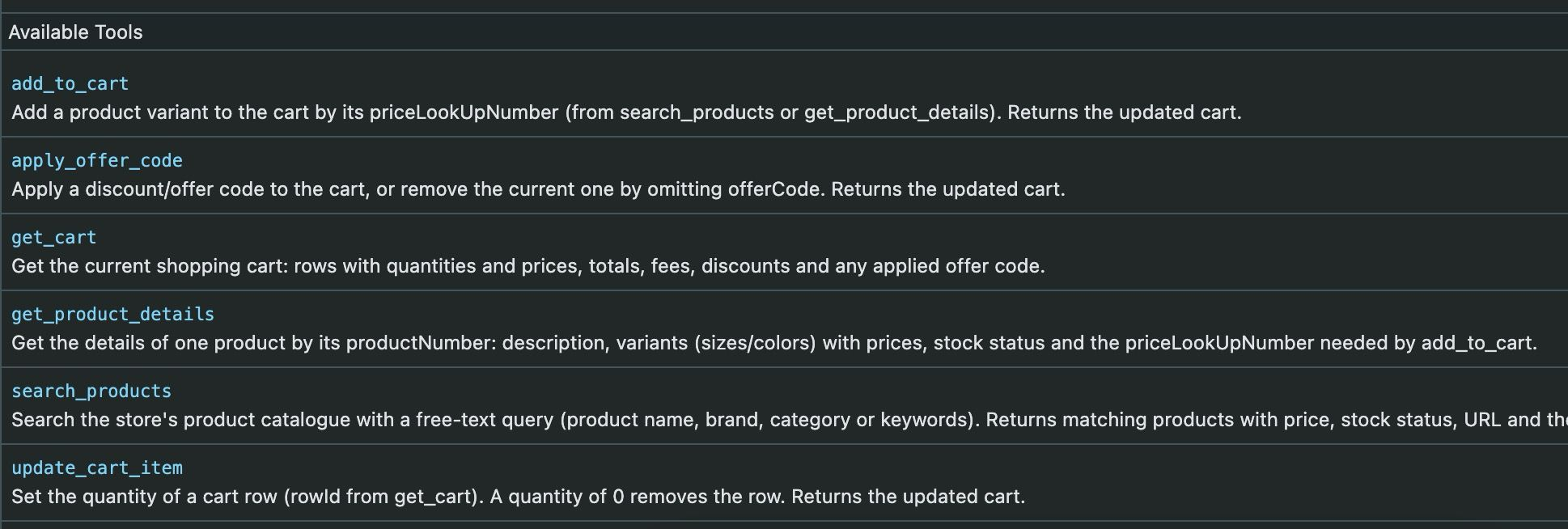 WebMCP tools exposed to AI agents by a Streamline 4 store