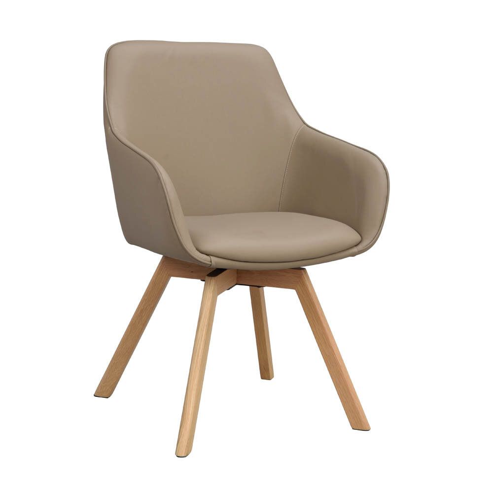 Alison karmstol läder med ekben snurrfunktion - Beige