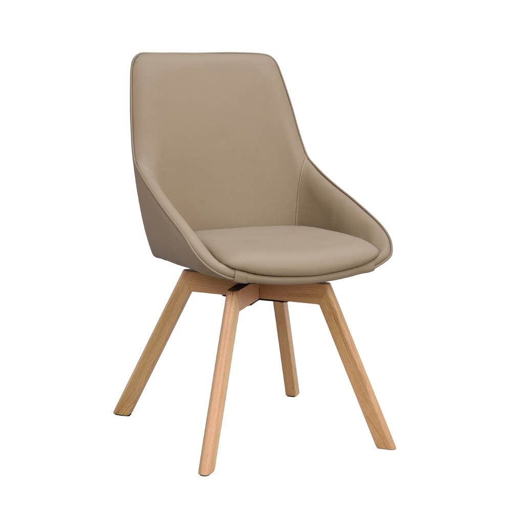 Alison stol läder med ekben snurrfunktion - Beige
