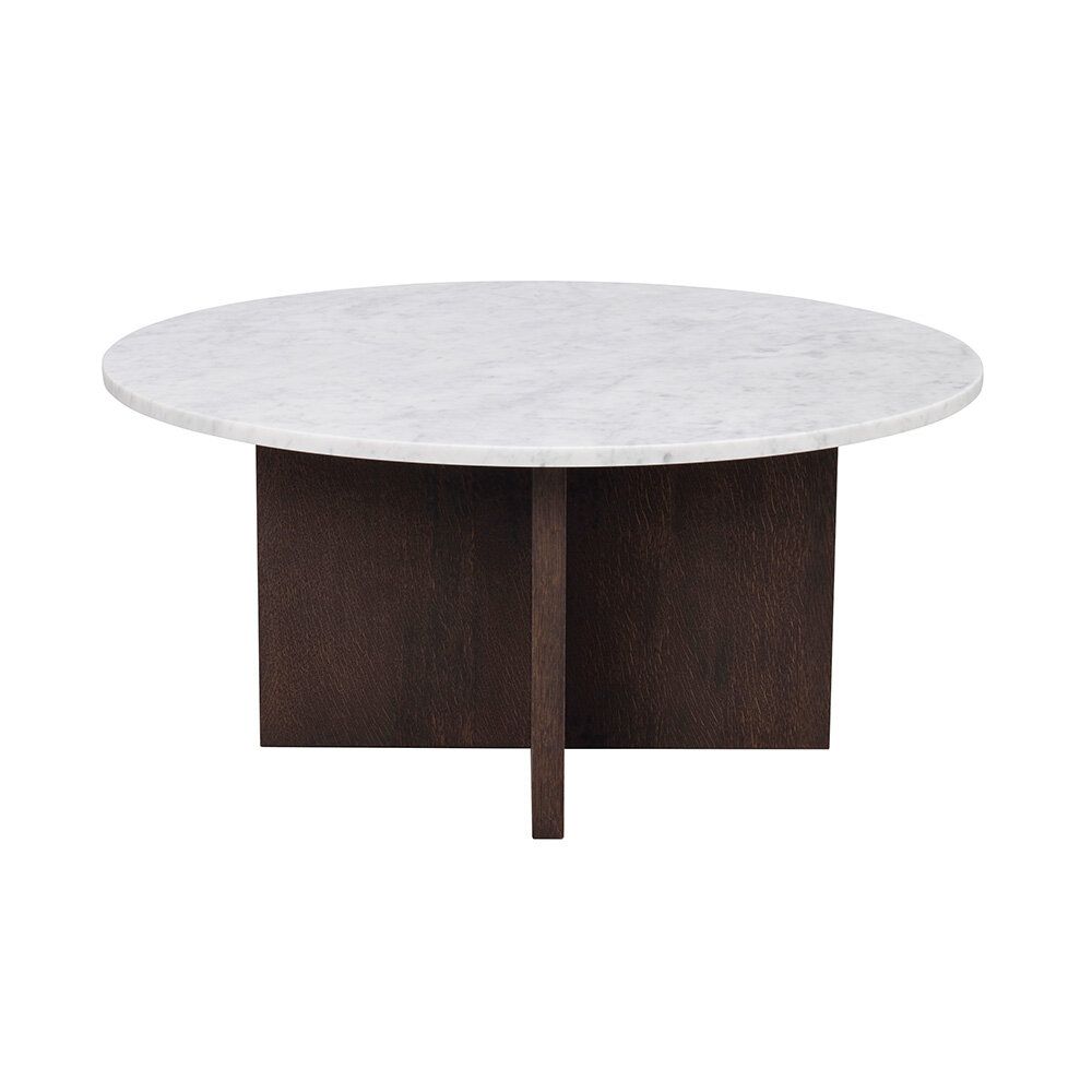 Brooksville soffbord Ø90 cm med bordsskiva i vit marmor - Brun