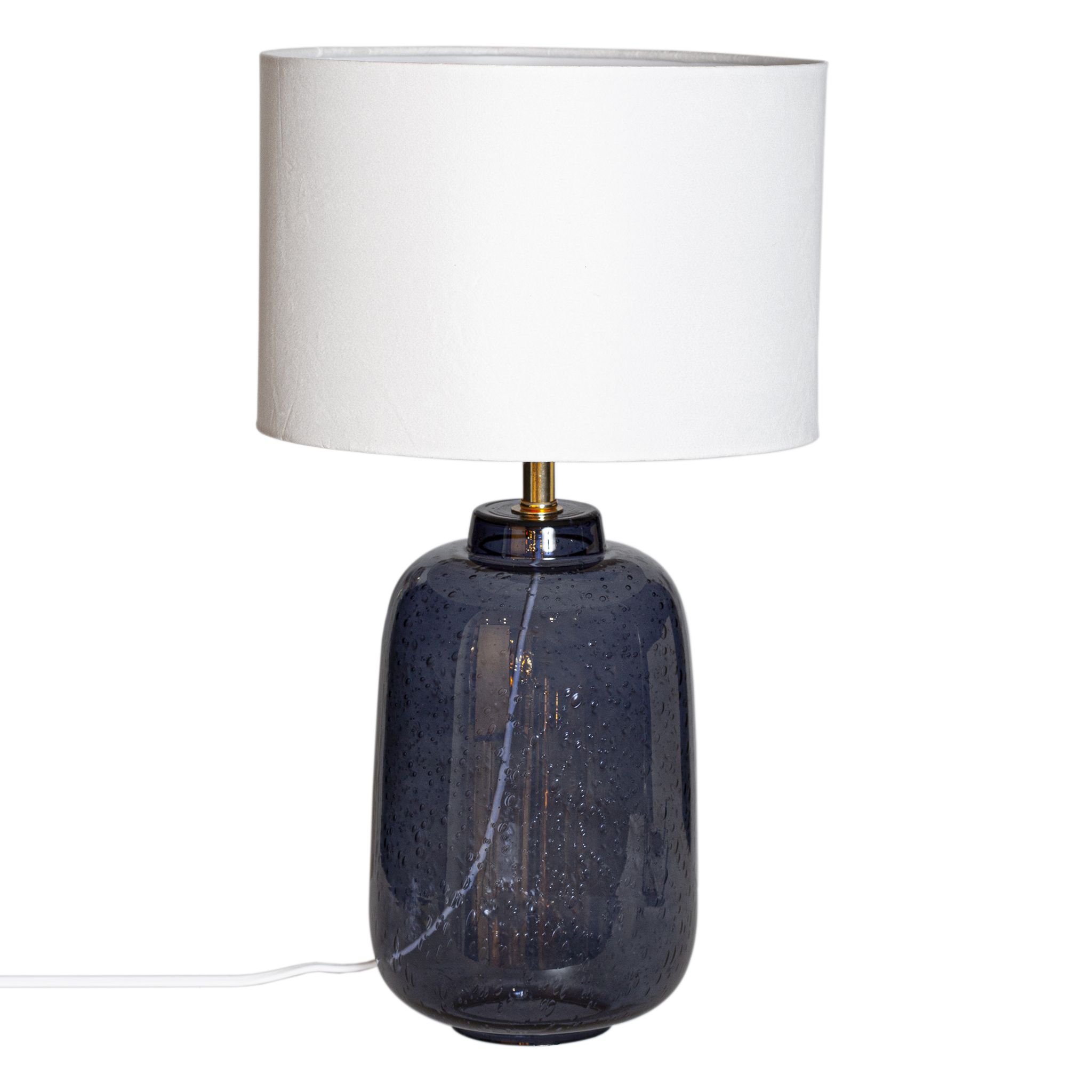 Blake blå bordslampa med skärm i vit sammet