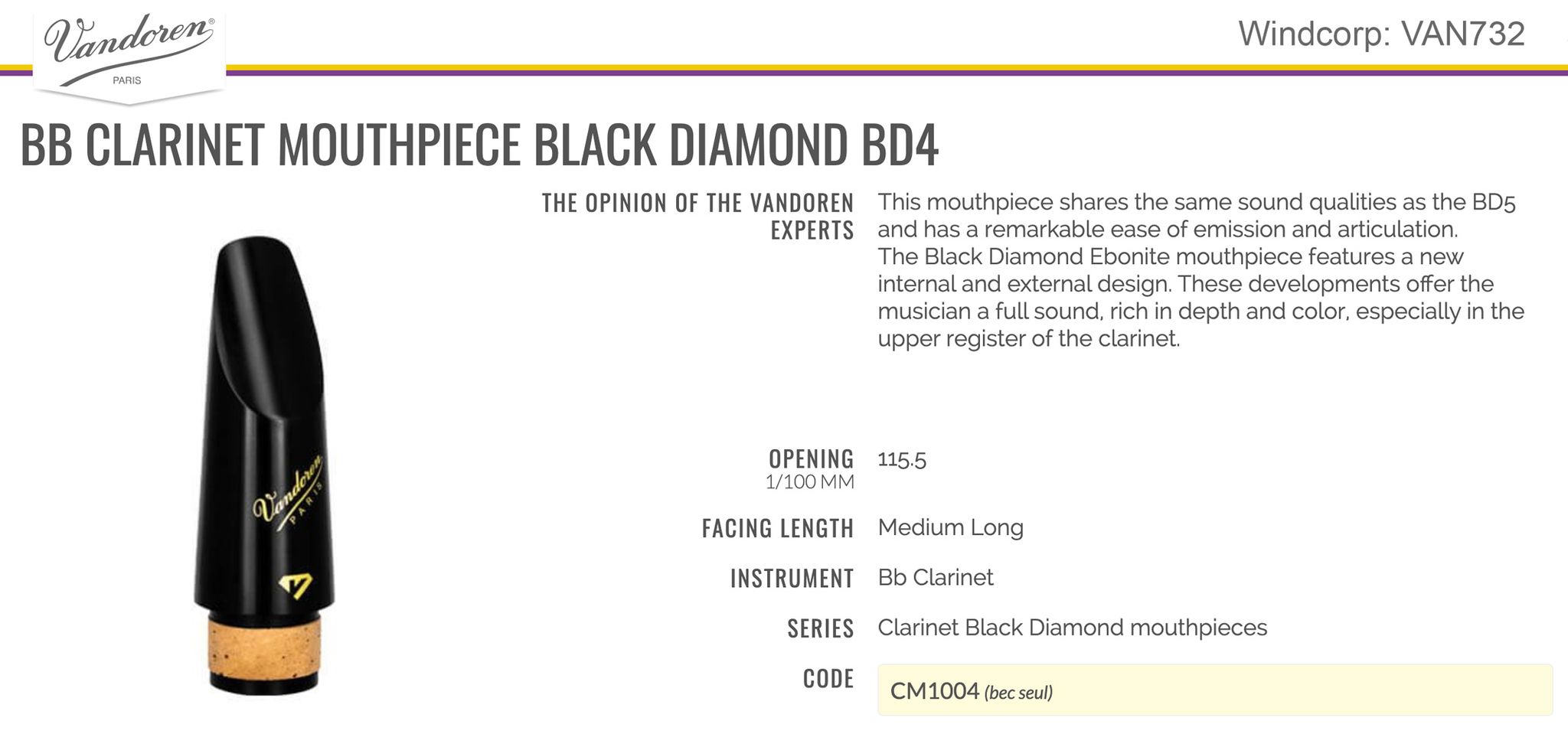 Munstycke Vandoren Klarinett Black Diamond - BD4