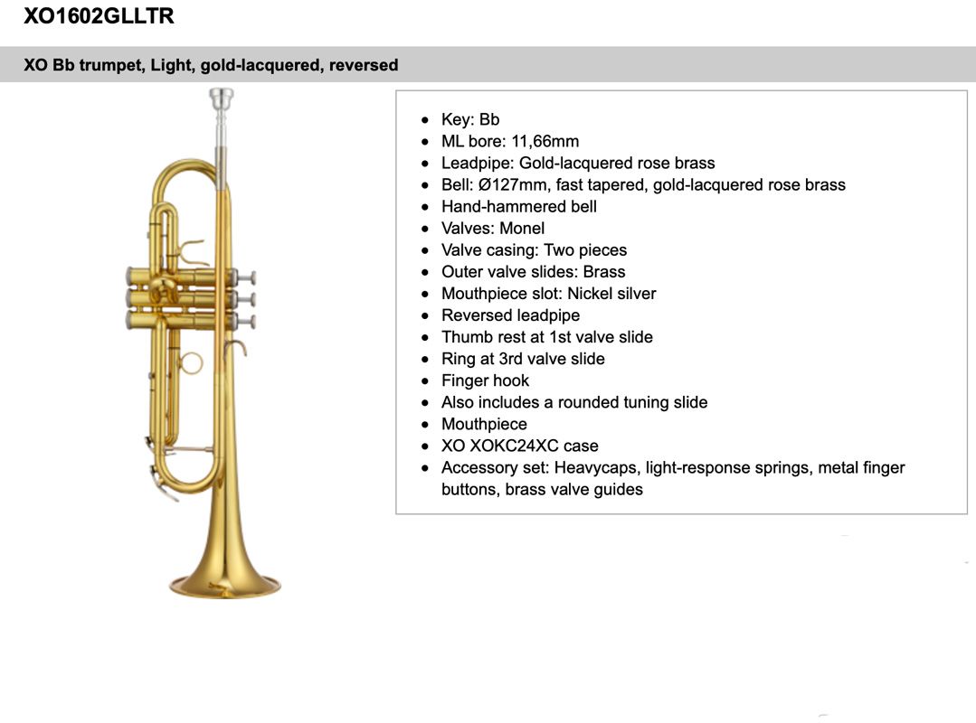 Trumpet XO 1602 LTR Lättvikt, Lack
