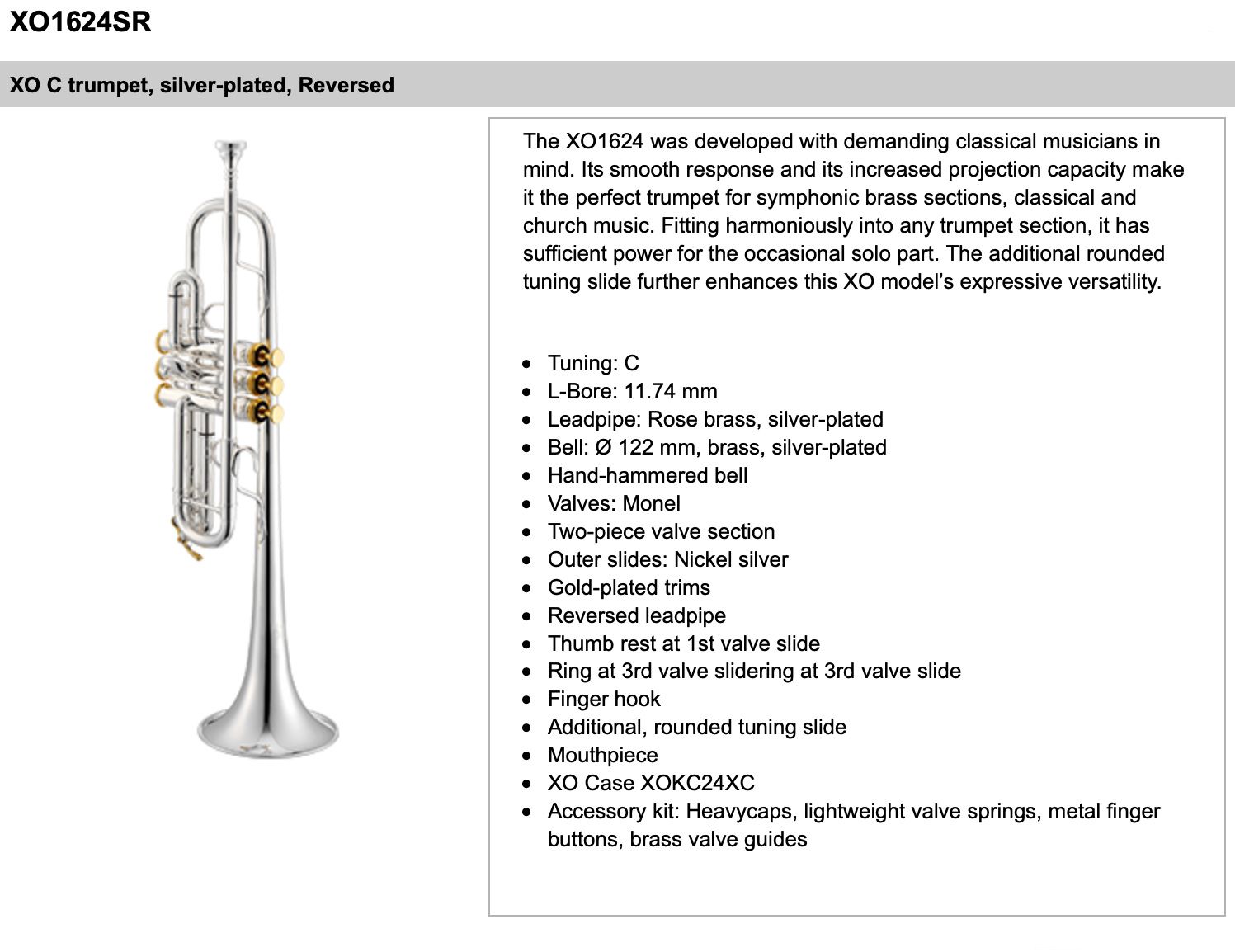Trumpet C XO 1624 SR Reversed, Silver/Guld
