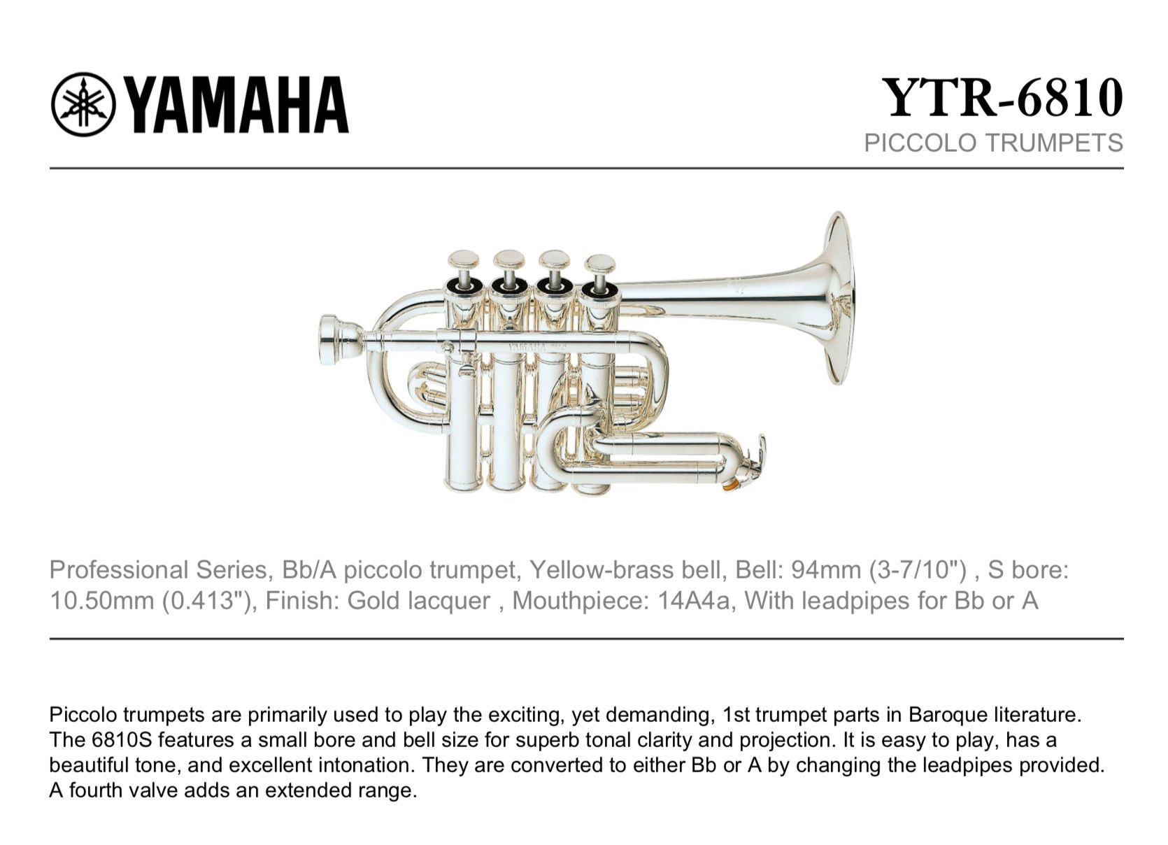 Piccolotrumpet Yamaha YTR-6810