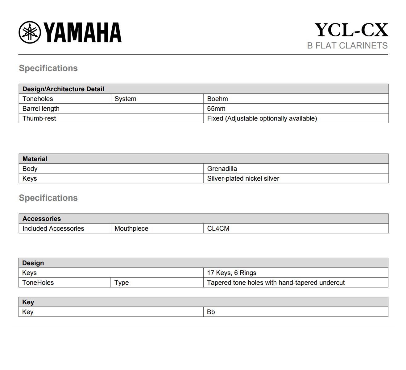 Klarinett Yamaha YCL-CX