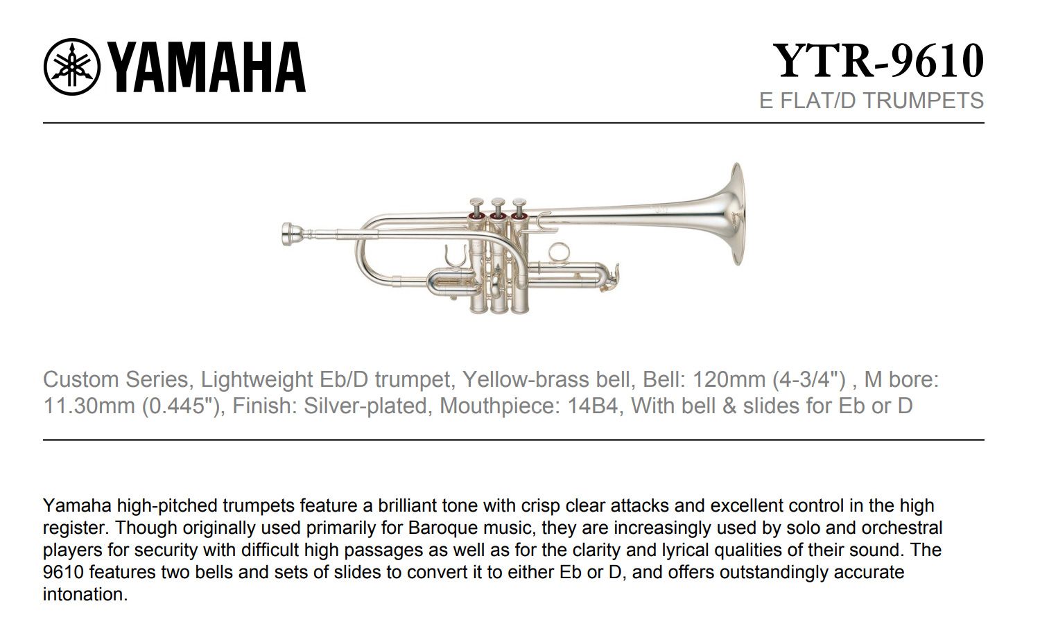 Trumpet Eb/D Yamaha YTR-9610S