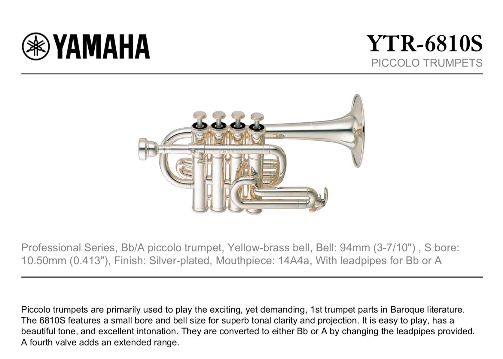Piccolotrumpet Yamaha YTR-6810S