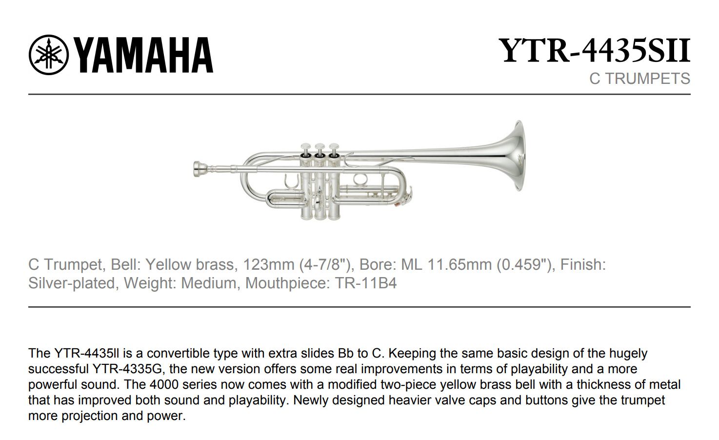 Trumpet C Yamaha YTR 4435S II