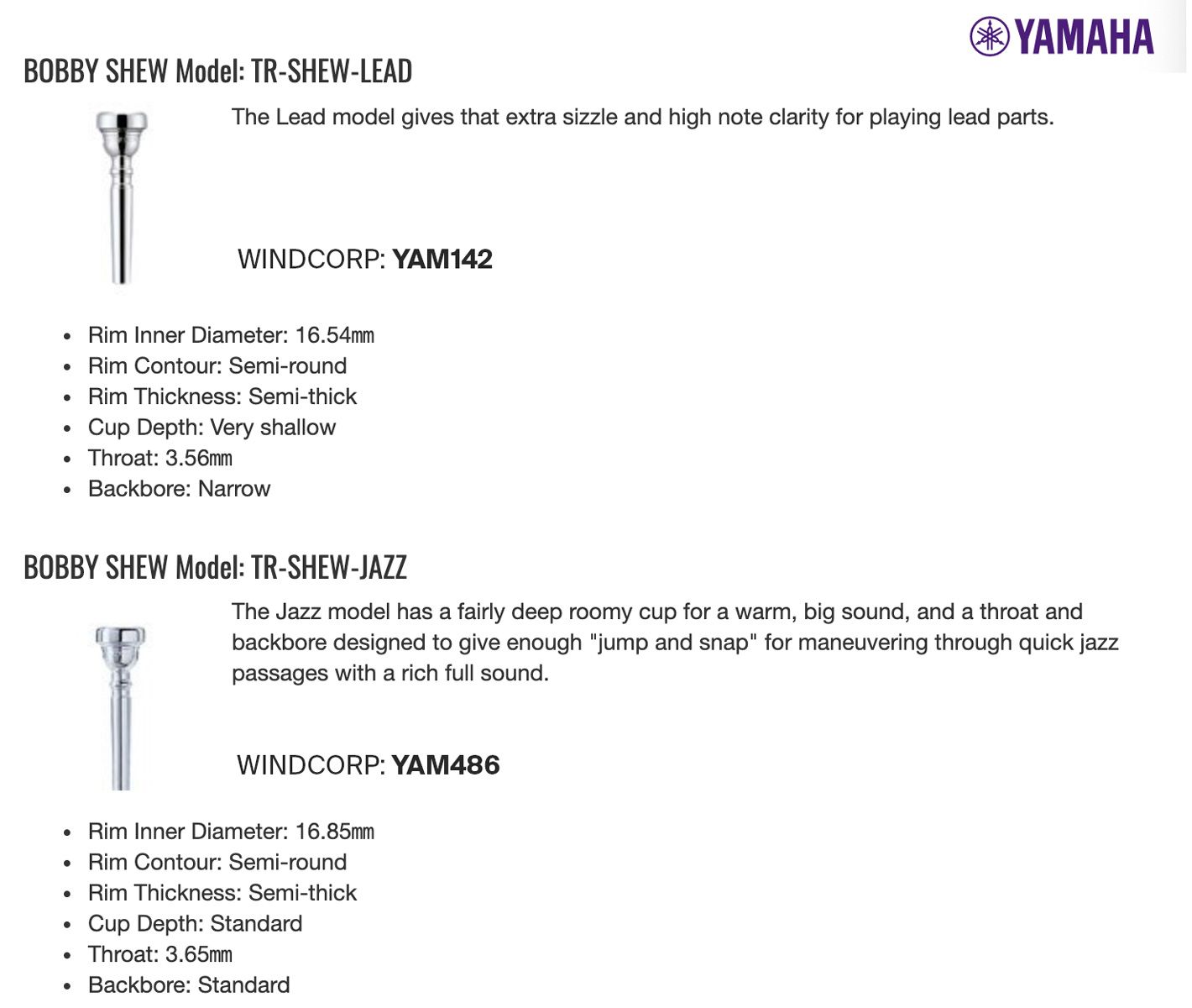 Munstycke Yamaha Trumpet Bobby Shew