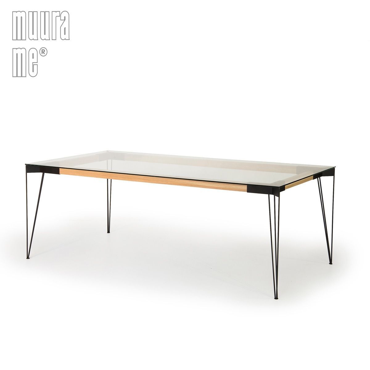 Viiva ruokapöytä 208 x 104 cm tammi/lasi/musta