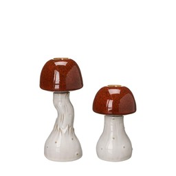ELIN Candle Holder S/2 Red Melange/Offwhite - Red Melange/Offwhite - 7x17 8x13cm