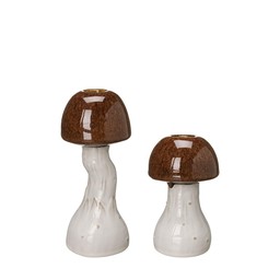 ELIN Candle Holder S/2 Brown Melange/Offwhite - Brown Melange/Offwhite - 7x17 8x13cm