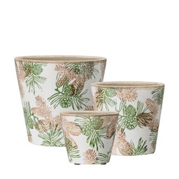 SABINA Pot S/3 White/Green/Brown - White/Green/Brown - 18x16 14x13 11x10cm
