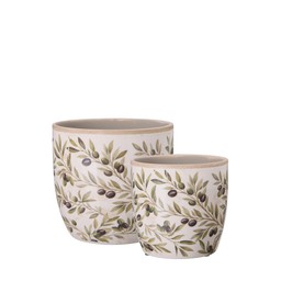 JOSEFIN Pot S/2 White/Green - White/Green - 17x16 14x13cm