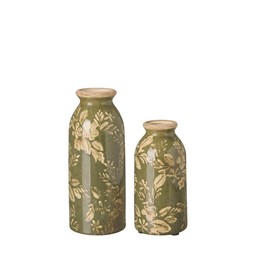 FREDRIKA Vase S/2 Green - Green - 8x20 7x15cm