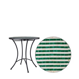 VENICE Stripe Table Offwhite/Green - Offwhite/Green - 70x72cm