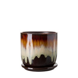 NIMA Pot w Saucer Brown Melange - Brown Melange - 15x14cm