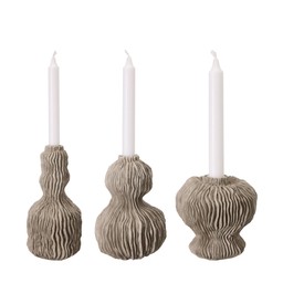 MIA Candleholder S/3 White Melange - White Melange - 11x24 13x18 13x12 cm