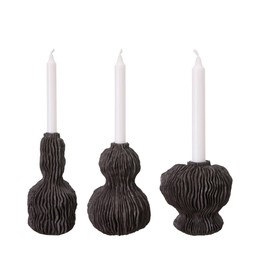 MIA Candleholder S/3 Black Melange - Black Melange - 11x24 13x18 13x12 cm