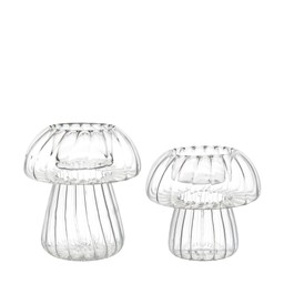 MUSHROOM Lantern S/2 Clear - Clear - 11x12 11x10cm