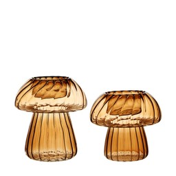 MUSHROOM Lantern S/2 Brown - Brown - 11x12 11x10cm