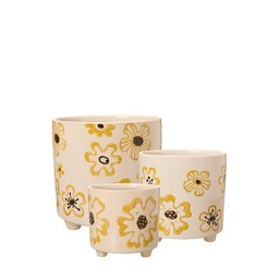 RAKEL Pot S/3 White/Yellow - White/Yellow - 18x18 14x14 12x12cm