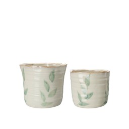 VIOLA Pot S/2 White/Green - White/Green - 15x17 13x14cm