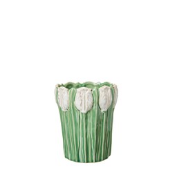 KATJA Pot Green/Offwhite - Green/Offwhite - 16x19cm