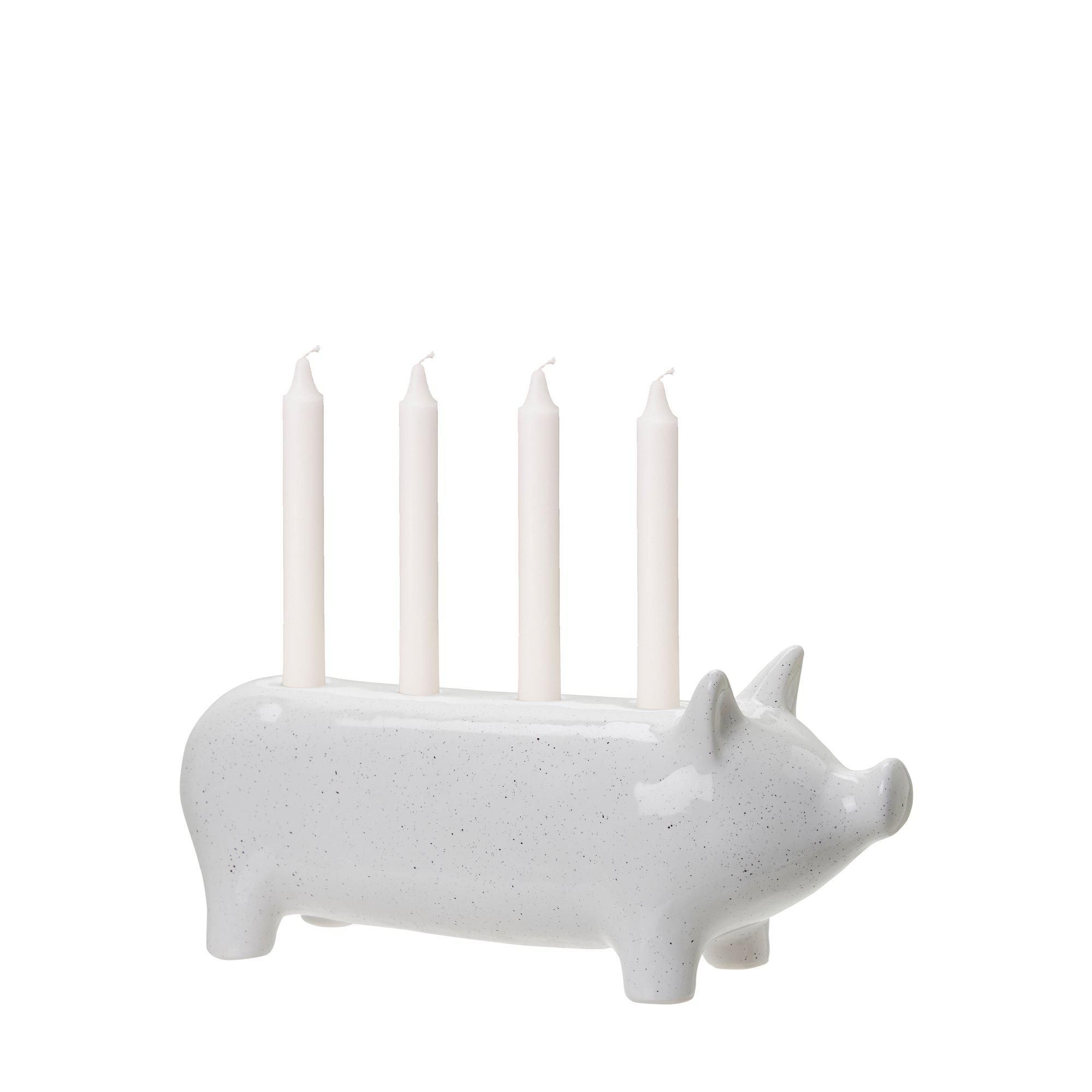 KIM Candle Holder Pig White Melange - White Melange - 27x9x11cm