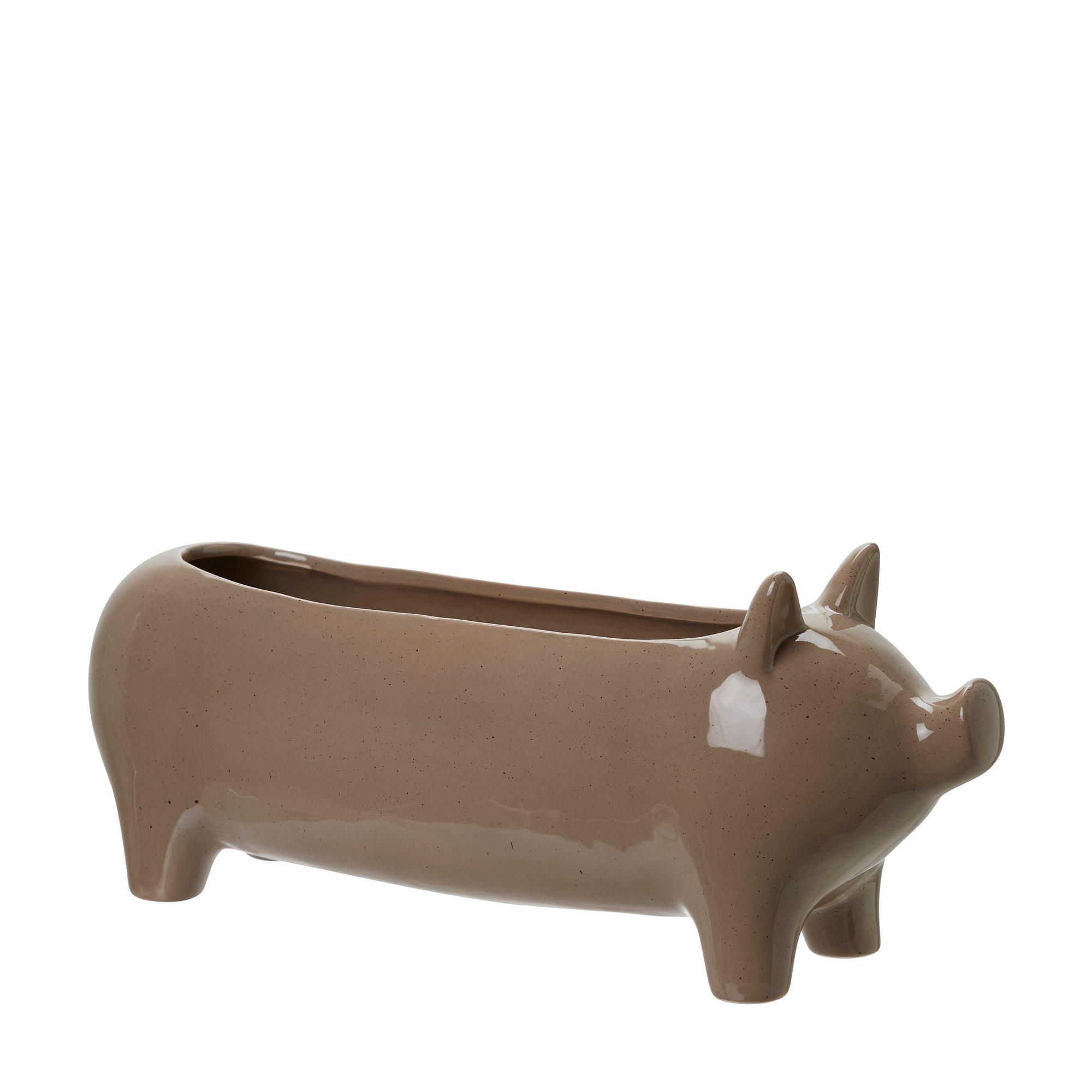 KIM Planter Pig Brown Melange - Brown Melange - 40x11x16cm