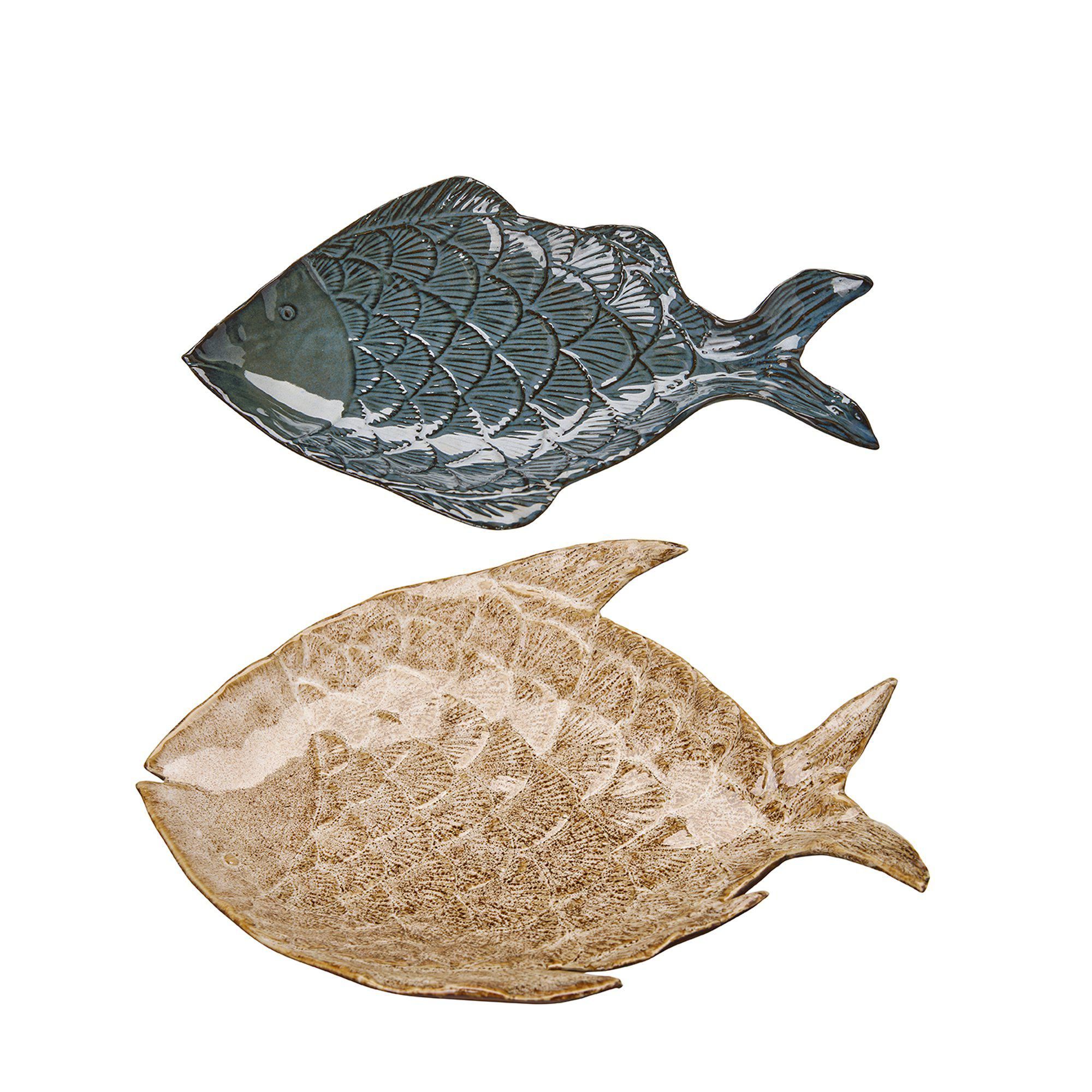 GALIA Fish Plate 2/S Beige, blue - Beige/Blue - 22x17x2 18x10x2cm