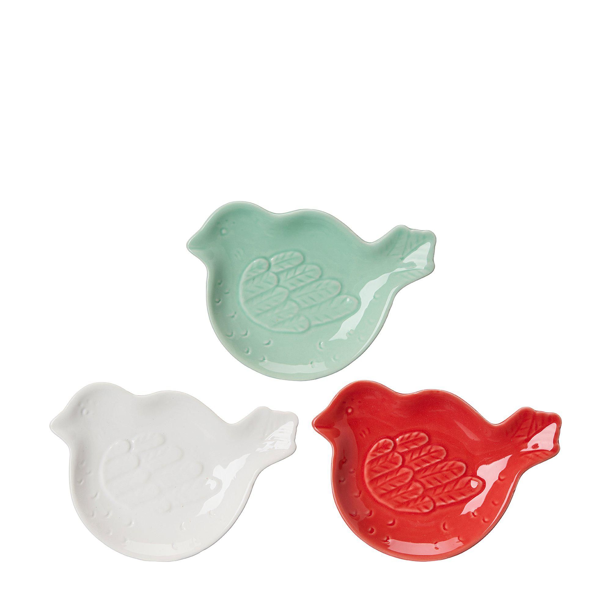 TINA Bird Saucer White, Grön, Röd - White, Grön, Röd - 15x10x2cm