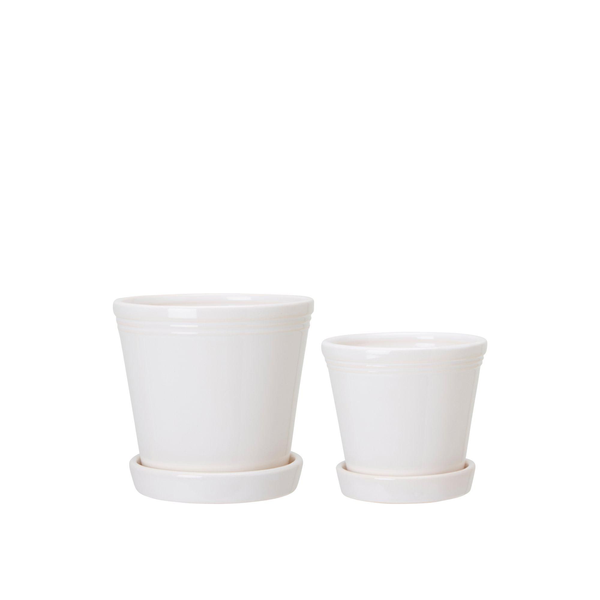 EMELINA Pot w Saucer S/2 White - White - 12x11 10x9cm