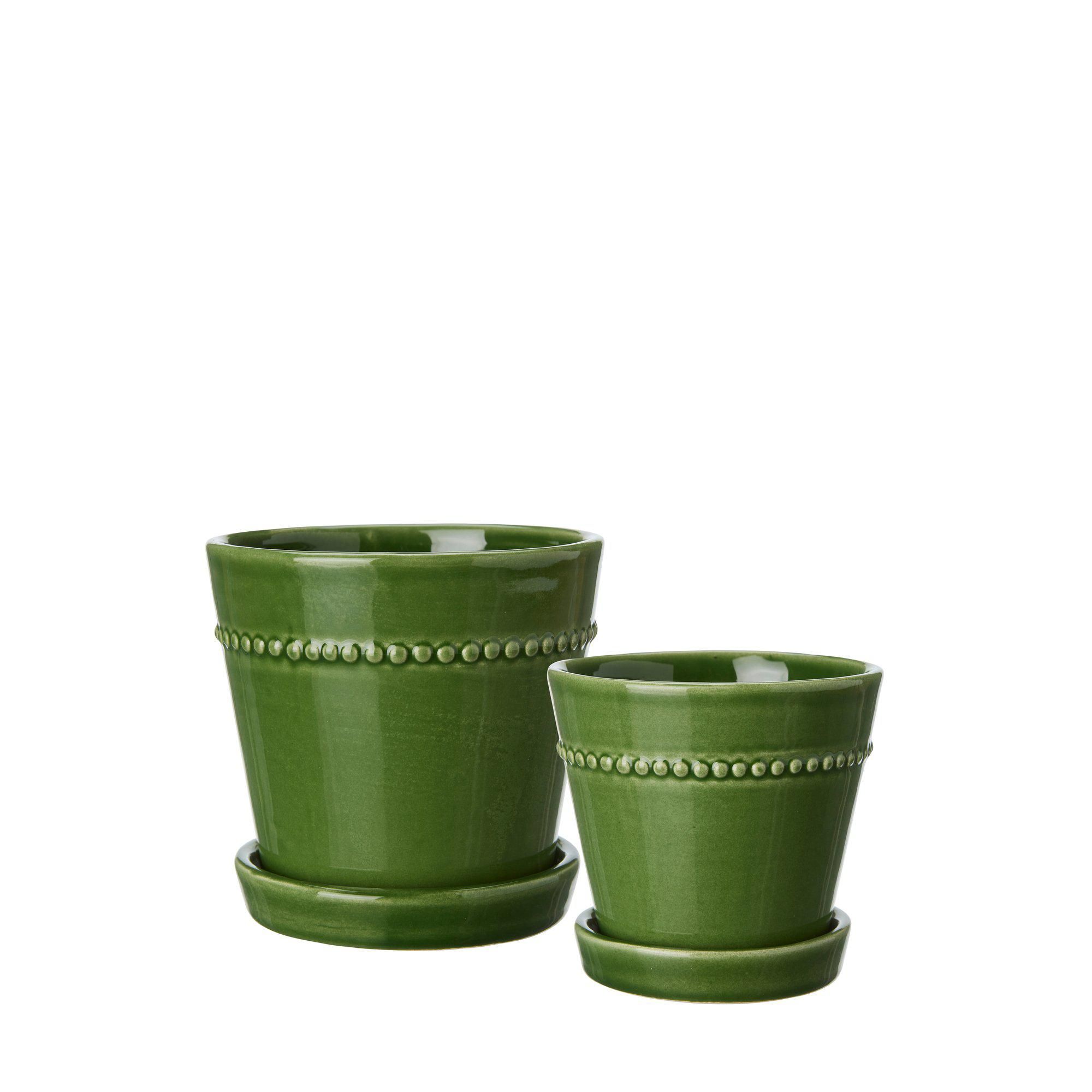 FRANCES Pot w Saucer S/2 Green - Green - 12x11 10x9cm