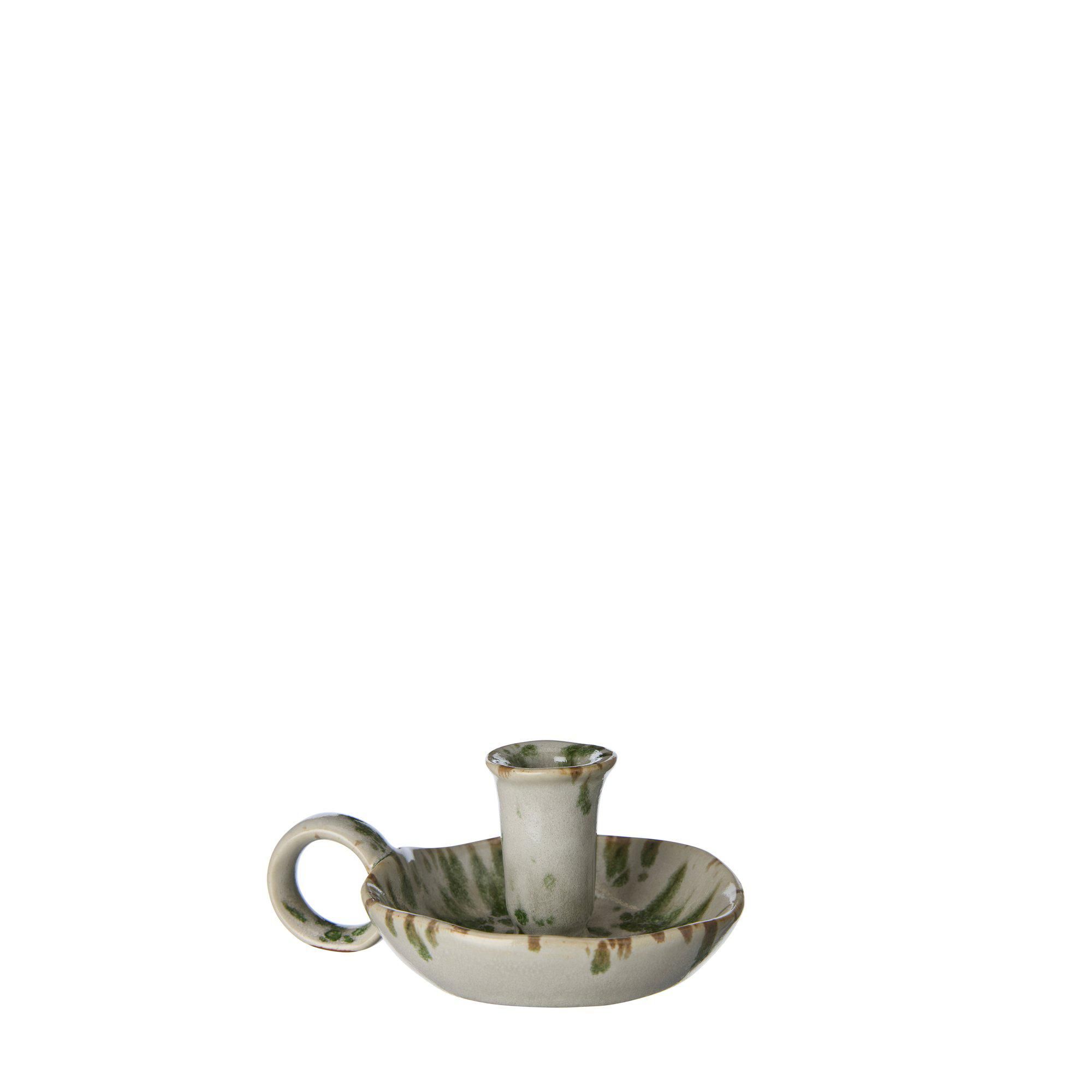 AMANDA Candle Holder Offwhite/Green Melange - Offwhite/Green Melange - 14x11x6cm