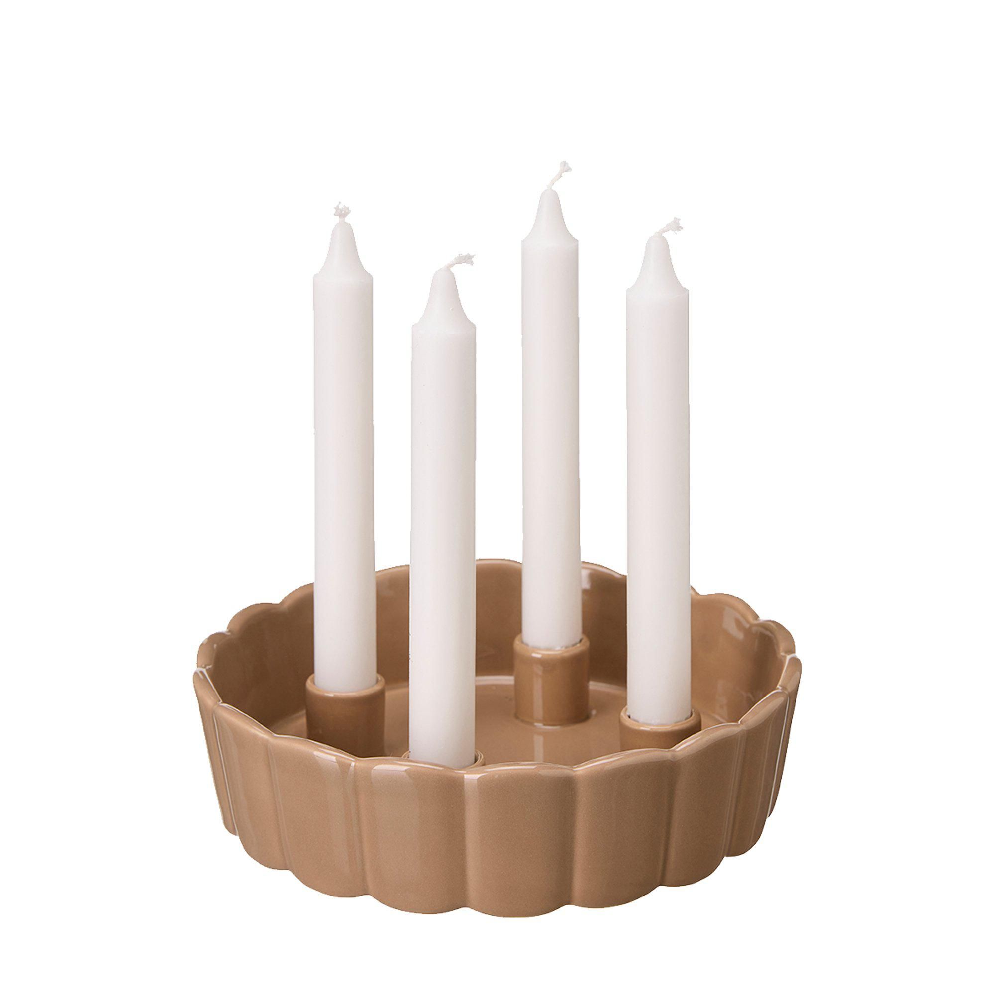 EDNA Candle Holder Beige - Beige - 22x6cm