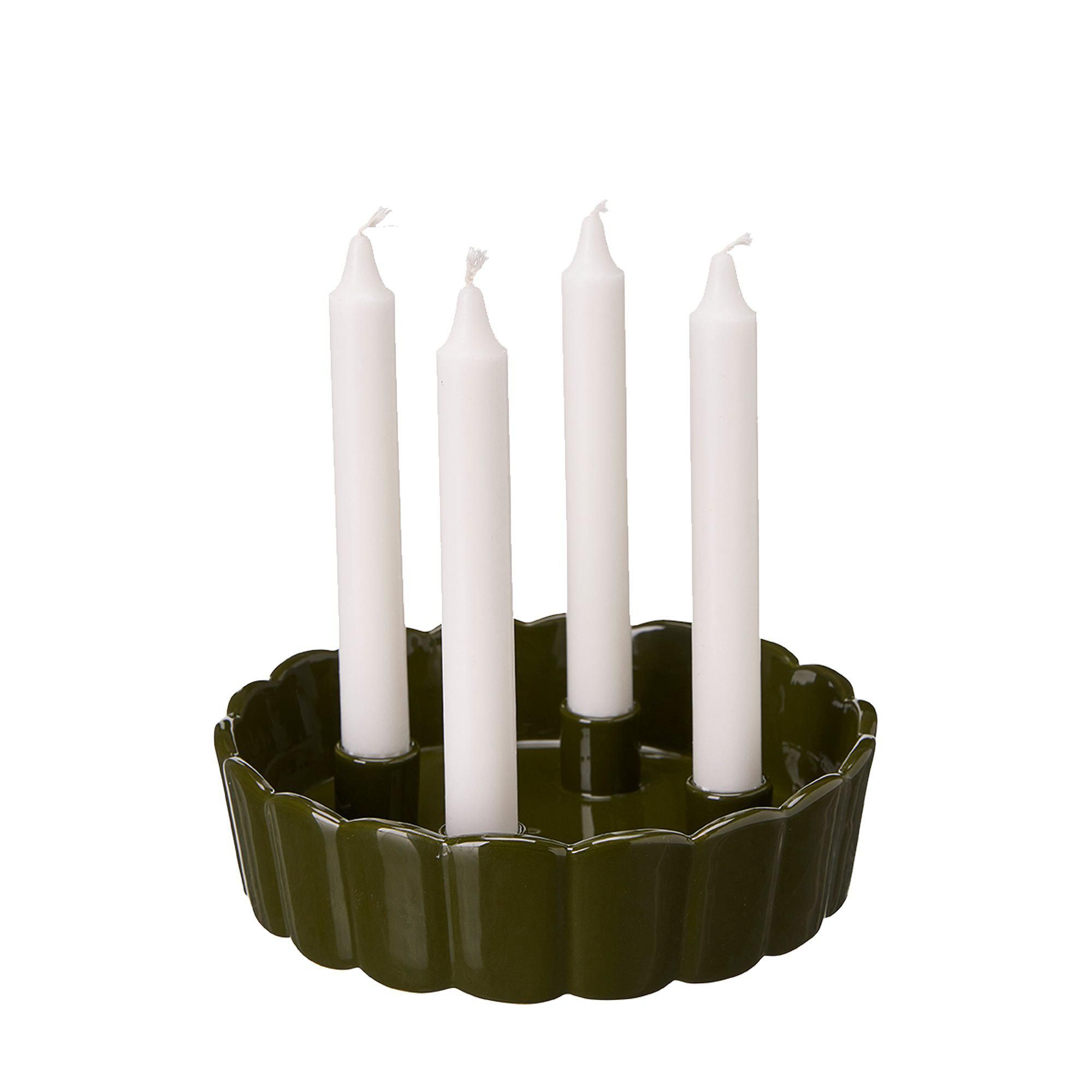 EDNA Candle Holder Green - Green - 22x6cm