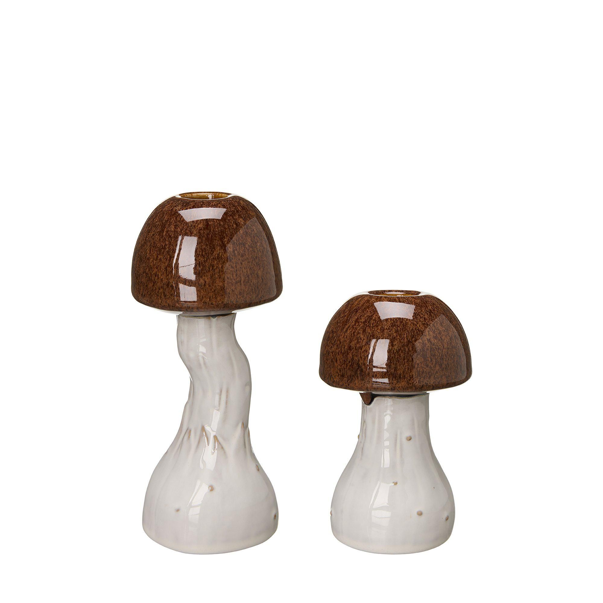 ELIN Candle Holder S/2 Brown Melange/Offwhite - Brown Melange/Offwhite - 7x17 8x13cm