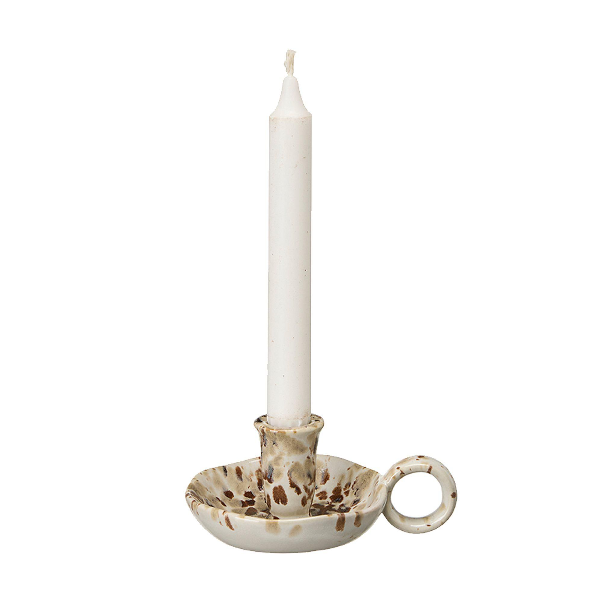 AMANDA Candle Holder Offwhite/Brown Melange - Offwhite/Brown Melange - 14x11x6cm