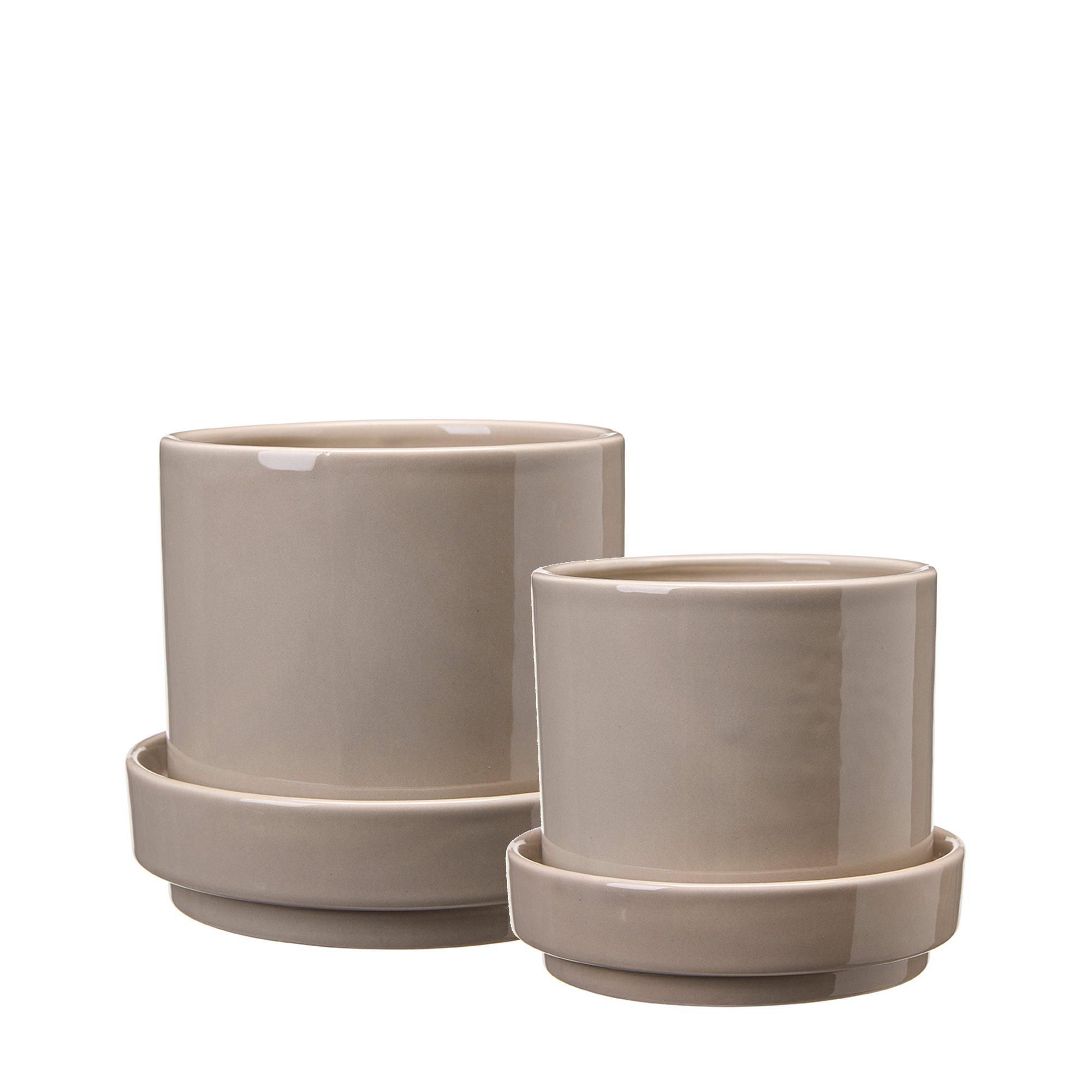 METTE Pot w Saucer S/2 Beige - Beige - 19x16 16x14cm