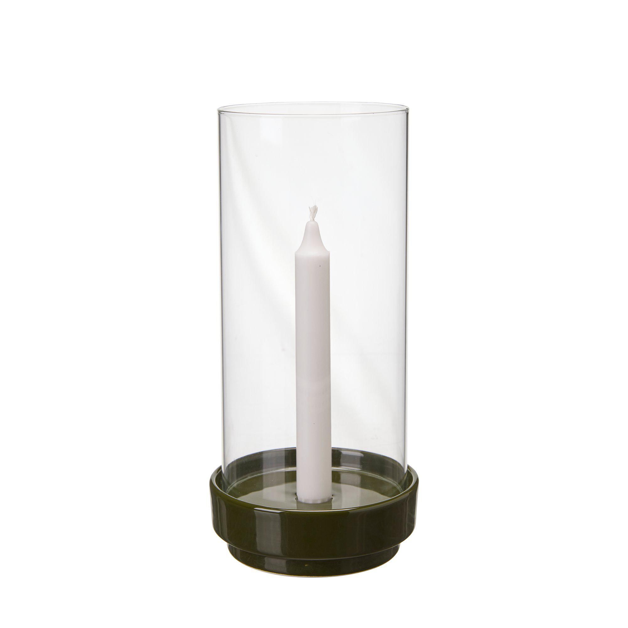 METTE Candle Holder Green - Green - 13x5+27cm