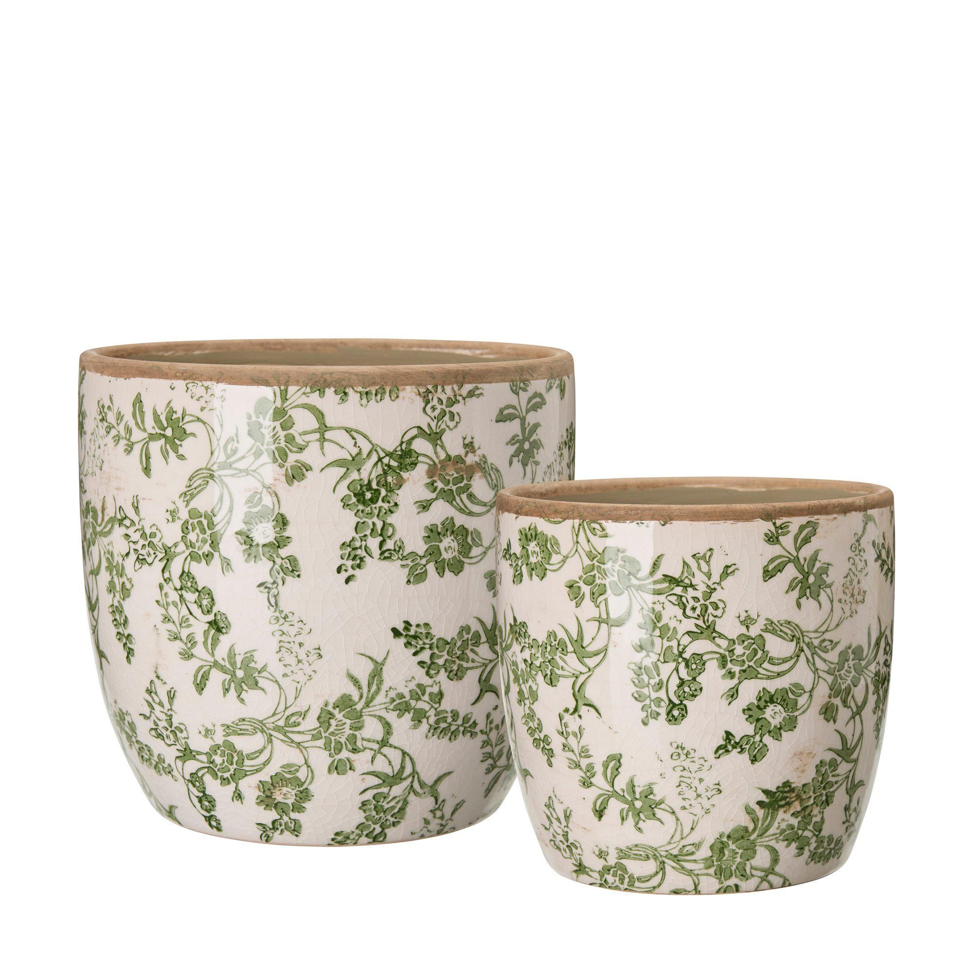 ULLA Pot S/2 White/Green - White/Green - 17x16 14x13cm