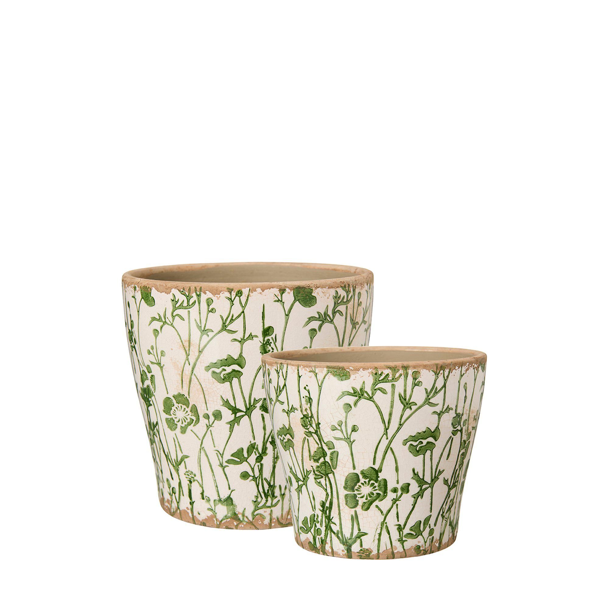 HERMINE Pot S/2 White/Green - White/Green - 13x13 12x10cm