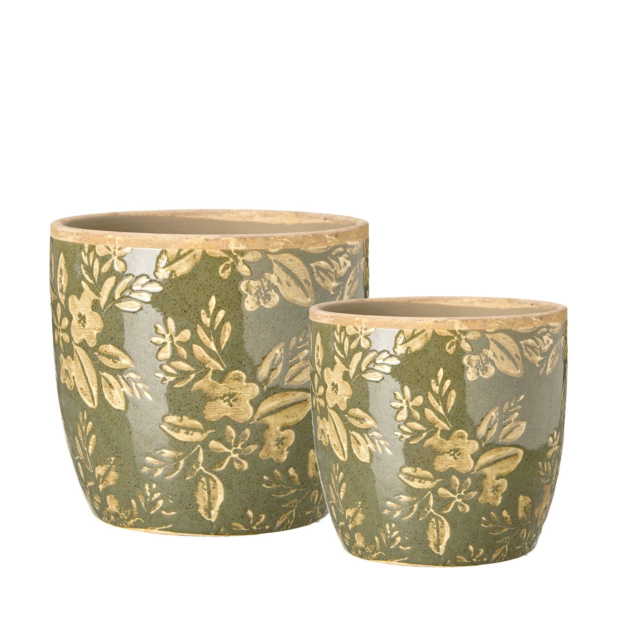 FREDRIKA Pot S/2 Green - Green - 17x16 14x13cm