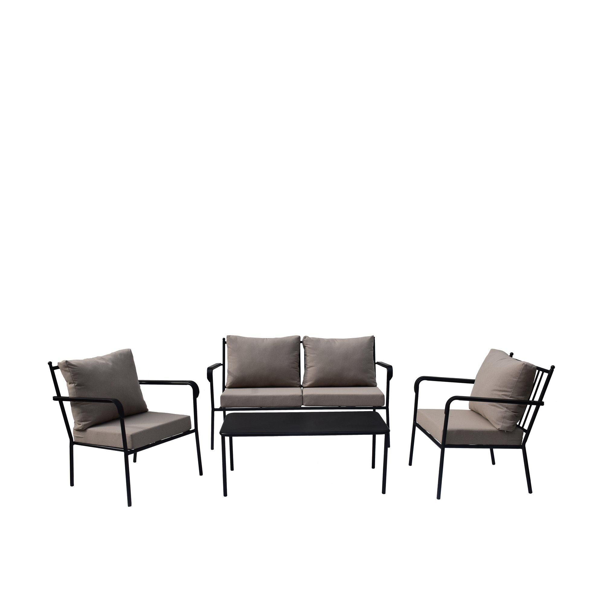 VENICE Loungeset Black/Beige - Black/Beige - Sofa: 143x69x80cm