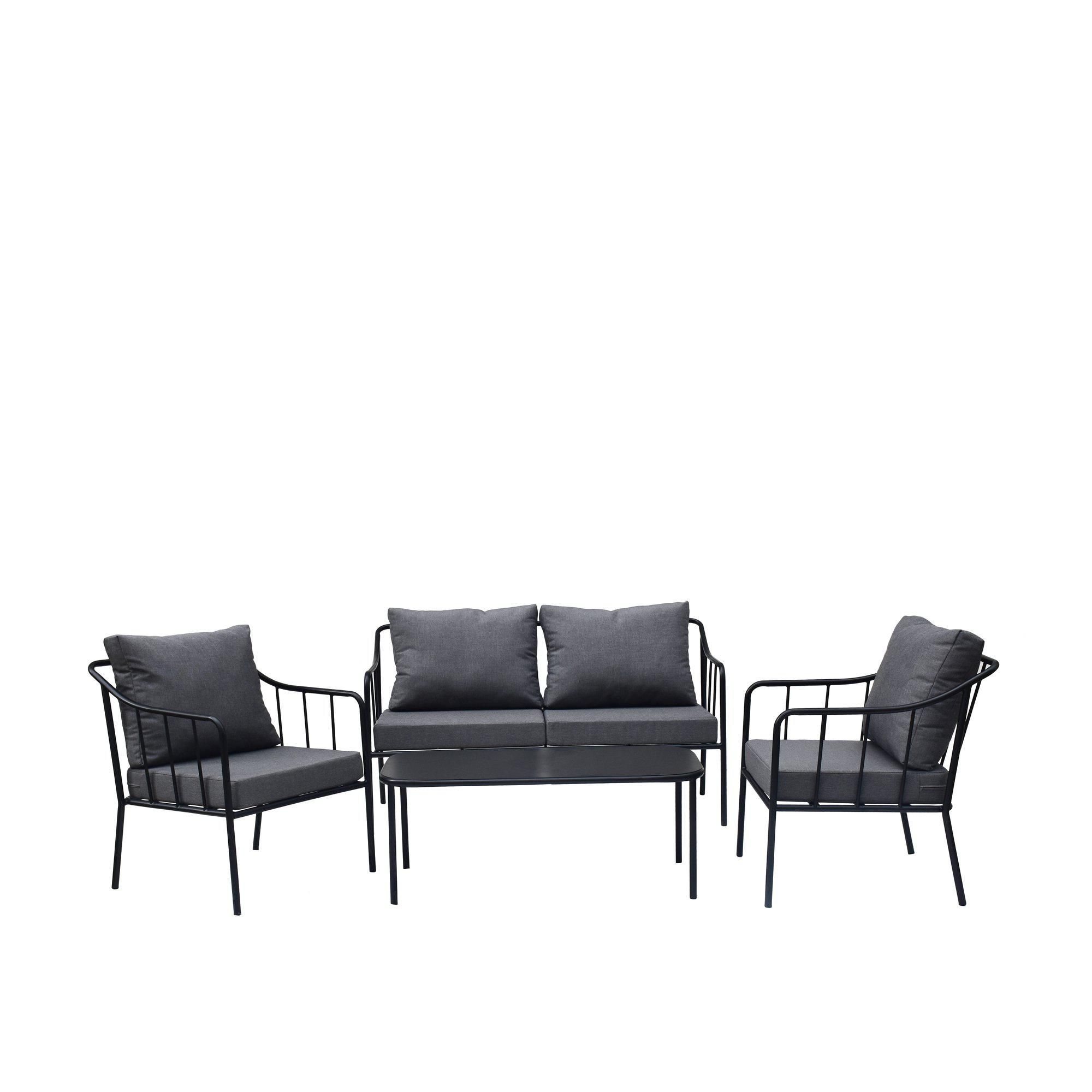 RIMINI Loungeset Black/Grey - Black/Grey - Sofa: 137x70x75cm